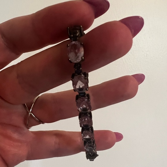 Amethyst and sapphire sterling silver tennis bracelet - Picture 3 of 4